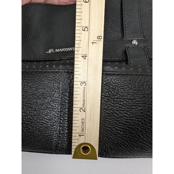 B. Makowsky Leather Handbag Black Large Interior and Exterior Pockets Snap - Picture 13 of 15